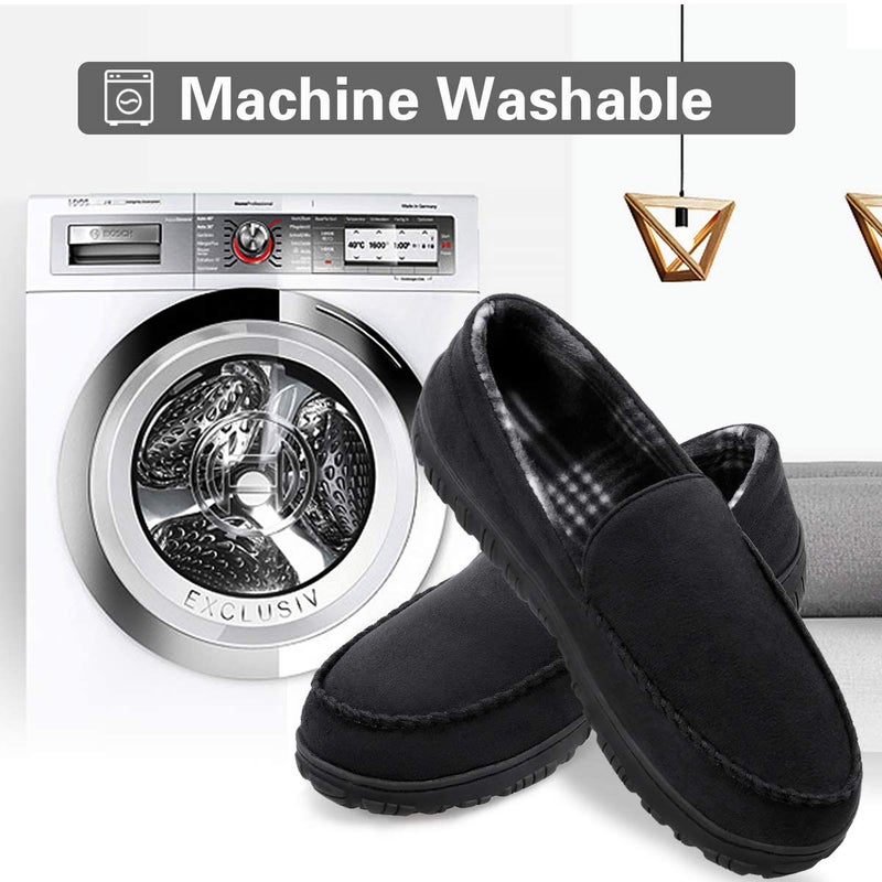 shoeslocker Men's Moccasin Slippers, Indoor Outdoor House Shoes with Memory Foam, Black Size 10 - Image 5